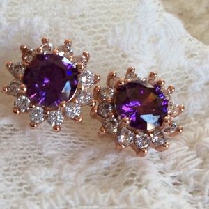 12mm Amethyst / Diamond Stud  Earrings